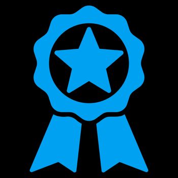 Award icon from Competition & Success Bicolor Icon Set. Glyph style is flat symbols, blue color, rounded angles, black background.