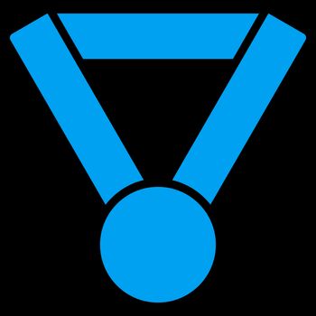 Champion award icon from Competition & Success Bicolor Icon Set. Glyph style is flat symbols, blue color, rounded angles, black background.