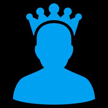 King icon from Competition & Success Bicolor Icon Set. Glyph style is flat symbols, blue color, rounded angles, black background.