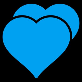 Love icon from Competition & Success Bicolor Icon Set. Glyph style is flat symbols, blue color, rounded angles, black background.