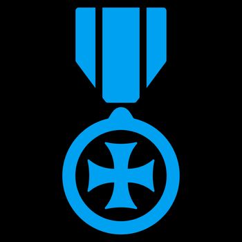 Maltese cross icon from Competition & Success Bicolor Icon Set. Glyph style is flat symbols, blue color, rounded angles, black background.