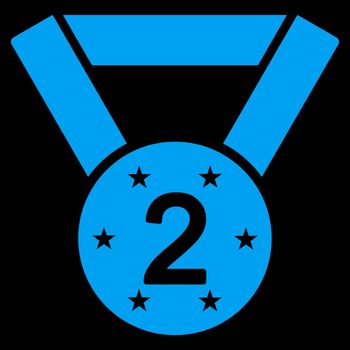 Second medal icon from Competition & Success Bicolor Icon Set. Glyph style is flat symbols, blue color, rounded angles, black background.