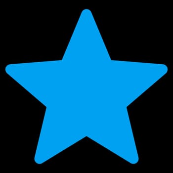 Star icon from Competition & Success Bicolor Icon Set. Glyph style is flat symbols, blue color, rounded angles, black background.