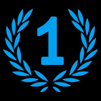 Win icon from Competition & Success Bicolor Icon Set. Glyph style is flat symbols, blue color, rounded angles, black background.
