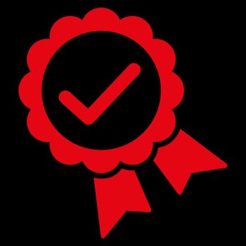 Approved icon from Competition & Success Bicolor Icon Set. Glyph style is flat symbols, red color, rounded angles, black background.