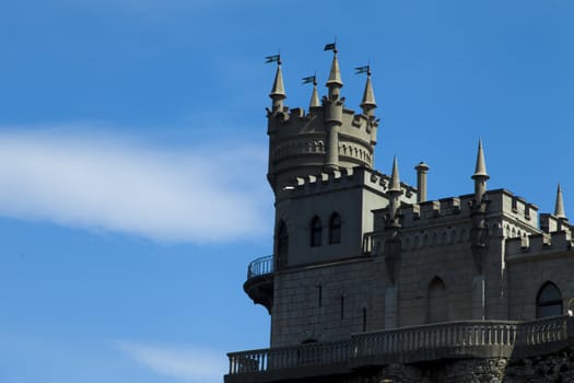 The castle by the sea is on the rock highly above water