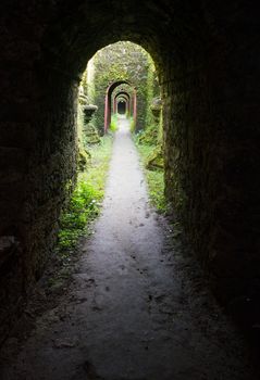 Interior of the Koe-thaung Temple, the temple of the 90,000 Buddhas, built by King Min Dikkha during the years 1554-1556 in Mrauk U, Rakhine State in Myanmar.