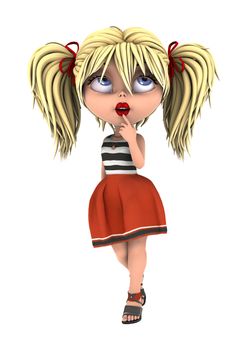3D digital render of a cute toon girl isolated on white background