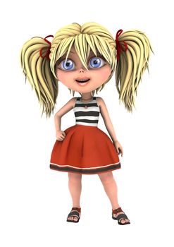 3D digital render of a cute toon girl isolated on white background