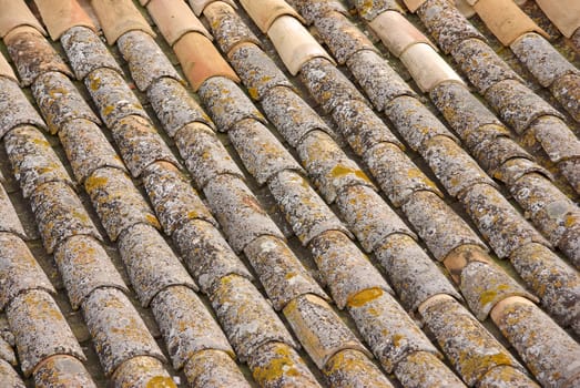Detail of some old roof tiles in Majorca