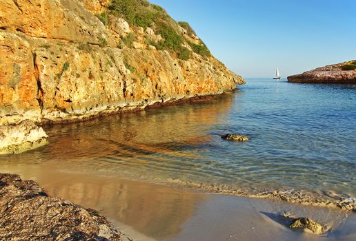 Cala Brafi virgin beach in Majorca (Balearic Islands - Spain) at sunset