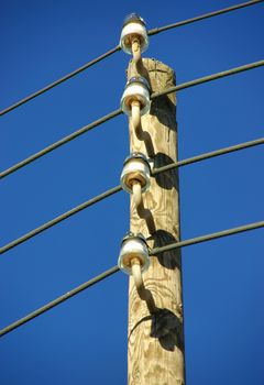 Details of a wooden electricity pole in Spain