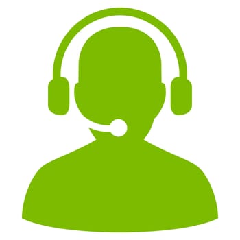 Telemarketing icon from Commerce Set. Glyph style is flat symbol, eco green color, rounded angles, white background.