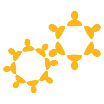 Collaboration icon from Commerce Set. Glyph style is flat symbol, yellow color, rounded angles, white background.