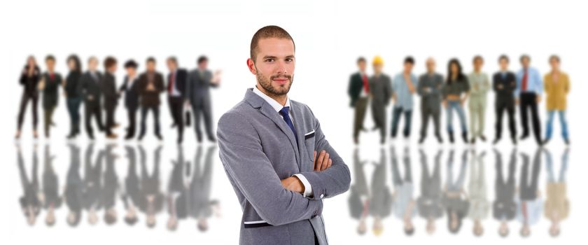 business man in front of a group of people