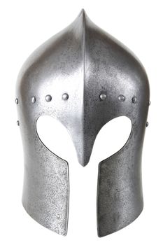 Iron helmet of the medieval knight. Very heavy headdress.