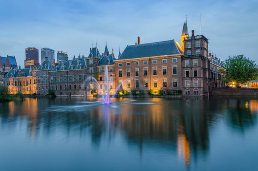 Binnenhof palace, place of Parliament at Dusk in The Hague, Netherlands