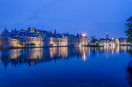 Twilight at Binnenhof palace, place of Parliament in The Hague, Netherlands