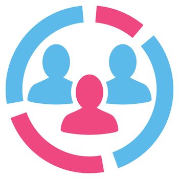 Demography diagram icon. Glyph style is bicolor flat symbol, pink and blue colors, rounded angles, white background.