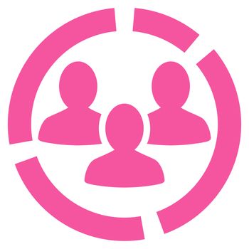 Demography diagram icon. Glyph style is flat symbol, pink color, rounded angles, white background.