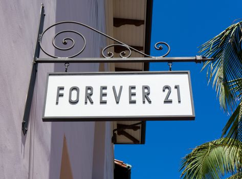 SANTA BARBARA, CA/USA - JULY 26, 2015: Forever 21 store and sign. Forever 21 is an American chain of fashion retailers with headquarters in Los Angeles.