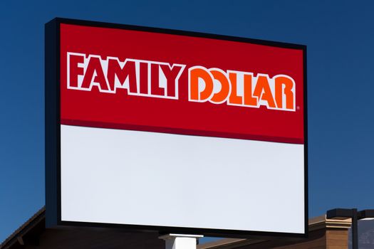 FILMORE, CA/USA - JULY 26, 2015: Family Dollar store and sign. Family Dollar is an American variety store chain in the United States.