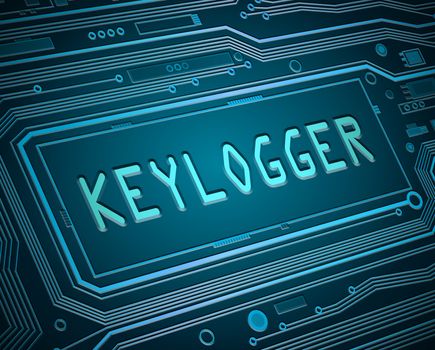 Abstract style illustration depicting printed circuit board components with a keylogger concept.