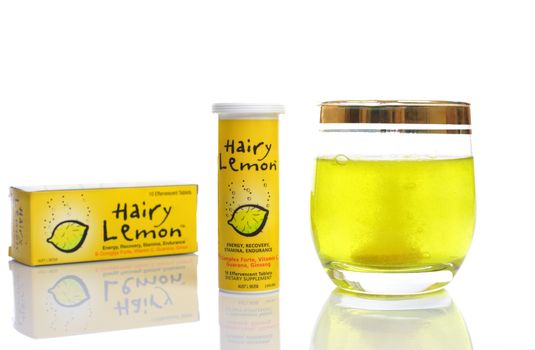 SYDNEY, AUSTRALIA - JULY 20, 2015;   Hairy Lemon effervescent tablets dietary supplement with B Complex, Vitamin C, Guarana and Ginseng for energy, stamina, endurance.
