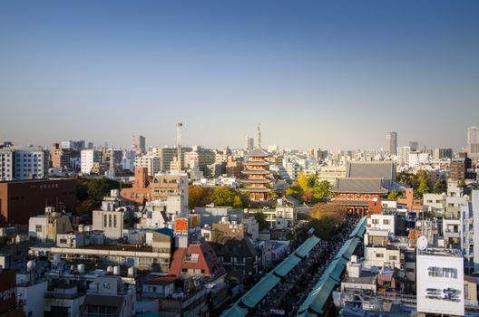 Tokyo, Japan - November 21, 2013: Aerial view of Senso-ji Temple in Asakusa, Tokyo, Japan. The Temple is the symbol of Asakusa and attracting thousands of tourists on November 21, 2013 in Tokyo, Japan. 