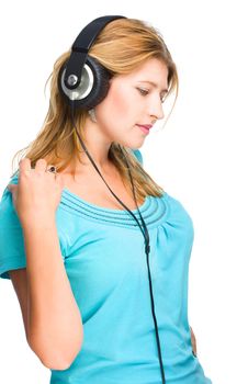 Beautiful girl with headphones isolated on a white background
