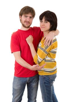 Happy smiling couple in love, isolated on white background