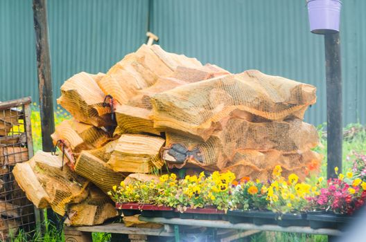 Stack of chopped Fireplace Firewood for the burning in a fireplace.