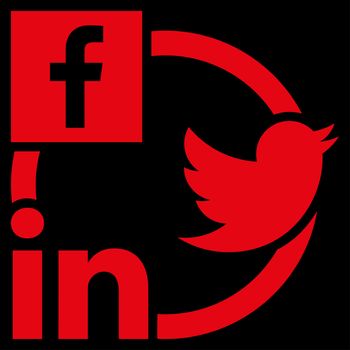 Social Networks Icon. This flat glyph symbol uses red color, and isolated on a black background.