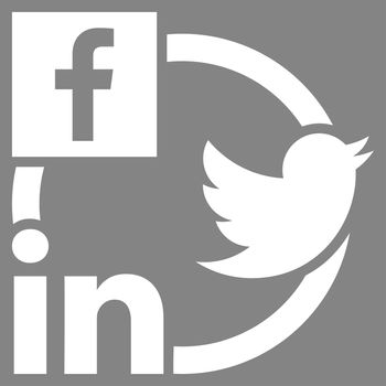Social Networks Icon. This flat glyph symbol uses white color, and isolated on a gray background.