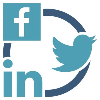 Social Networks Icon. This flat glyph symbol uses cyan and blue colors, and isolated on a white background.
