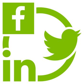 Social Networks Icon. This flat glyph symbol uses eco green color, and isolated on a white background.