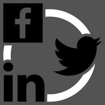 Social Networks Icon. This flat glyph symbol uses black and white colors, and isolated on a gray background.