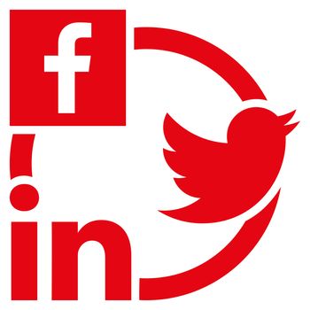 Social Networks Icon. This flat glyph symbol uses red color, and isolated on a white background.