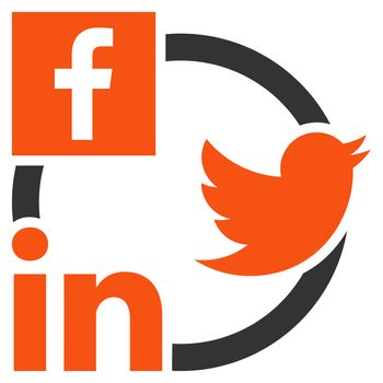 Social Networks Icon. This flat glyph symbol uses orange and gray colors, and isolated on a white background.