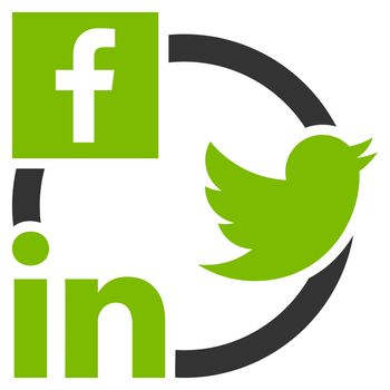 Social Networks Icon. This flat glyph symbol uses eco green and gray colors, and isolated on a white background.