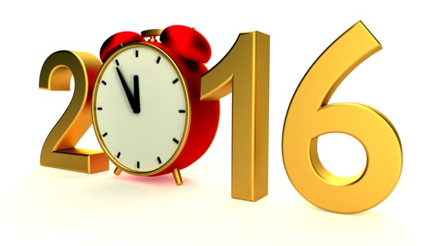New year 2016 illustration with red clock