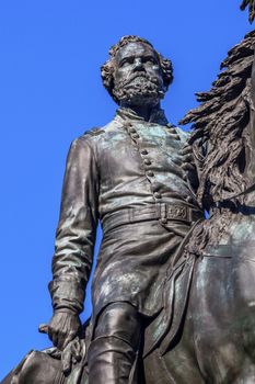 Major General George Henry Thomas Memorial Civil War Statue Thomas Circle Washington DC.  Bronze statue dedicated in 1879; sculptor is John Quincy Adams Ward.  Public monument owned by the National Park Service. Statue depicts Thomas riding his horse.  Thomas was a famous Union General, known as the Rock of Chickamunga.