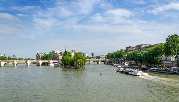Cite Island and Pont Neuf bridge in the center of Paris, France
