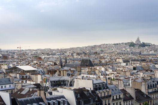 Montmartre skyline with Basilica Sacre Coeur in Paris, France.