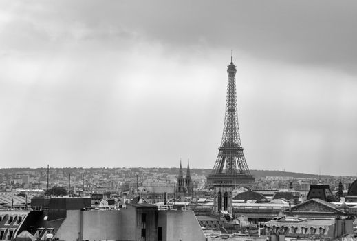 Eiffel Tower at sunset in Paris, France (Black and White)