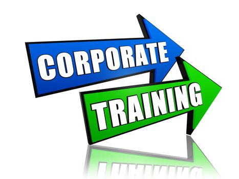 corporate training - text in 3d arrows, business professional education concept words