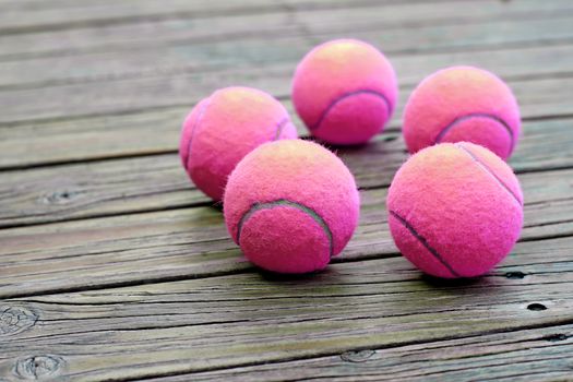 exotic pink tennis ball  on wooden background