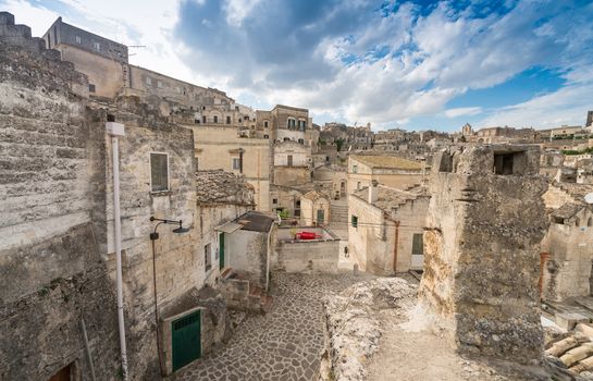 Ancient town of Matera (Sassi di Matera), European Capital of Culture 2019, in beautiful golden morning light, Basilicata, southern Italy.