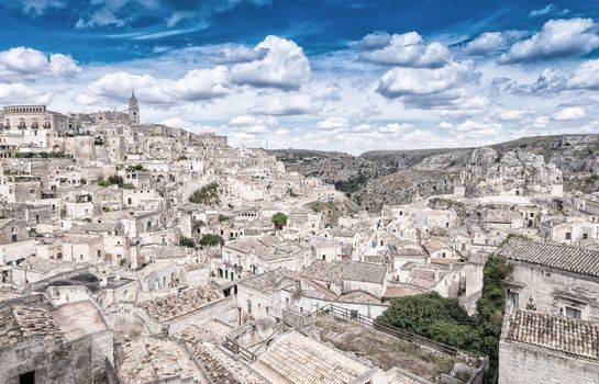 Ancient town of Matera (Sassi di Matera), European Capital of Culture 2019, in beautiful golden morning light, Basilicata, southern Italy.