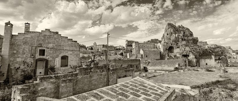 Matera, Apulia. Beautiful black and white landscape.